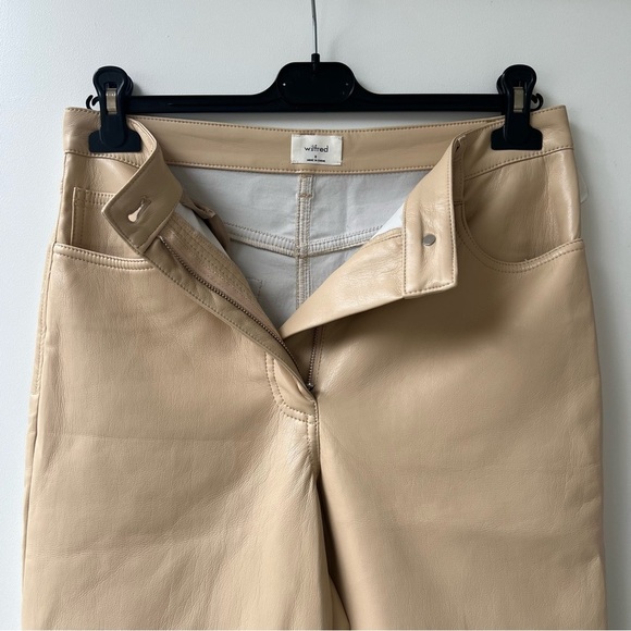 Wilfred Aritzia Melina Vegan Leather Straight Leg Pants - Cream Beige - Size 8 - Picture 6 of 12